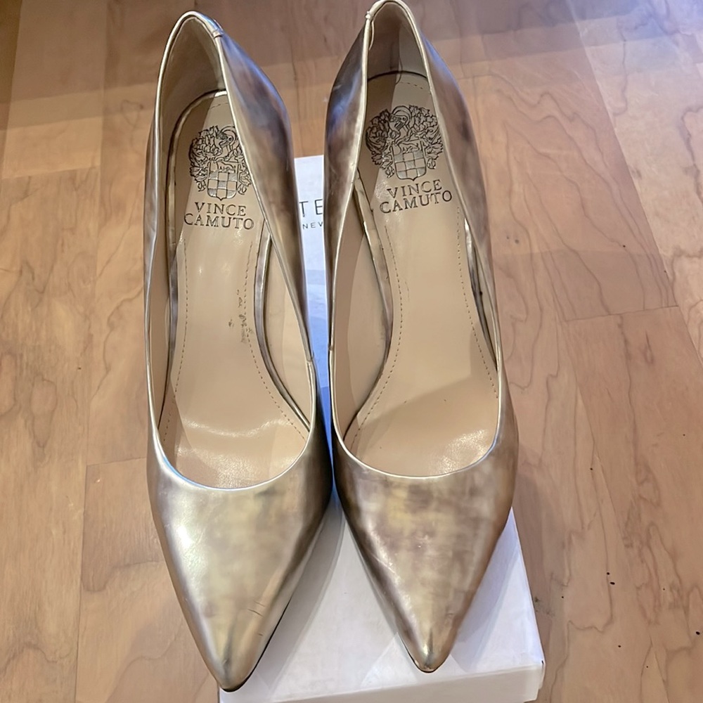 Vince Camuto brushed gold heels